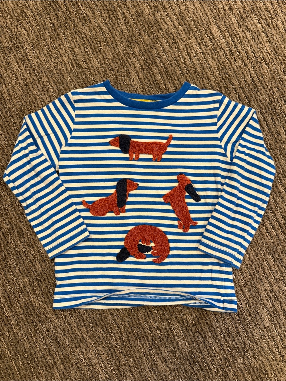 Blue & White Striped Kids Long-Sleeve Tee with Orange Dog Appliques
